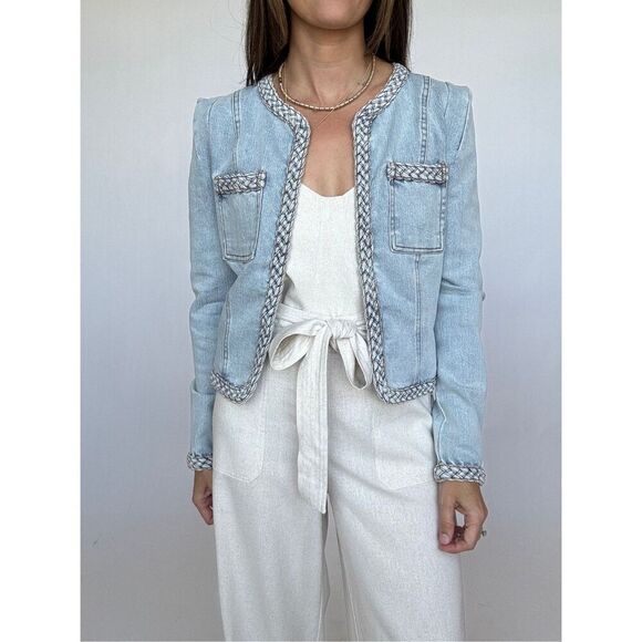 Veronica Beard Jackets & Blazers - Veronica Beard Women's Light Wash Braided Arrowe Denim Jacket Size 10 NWOT